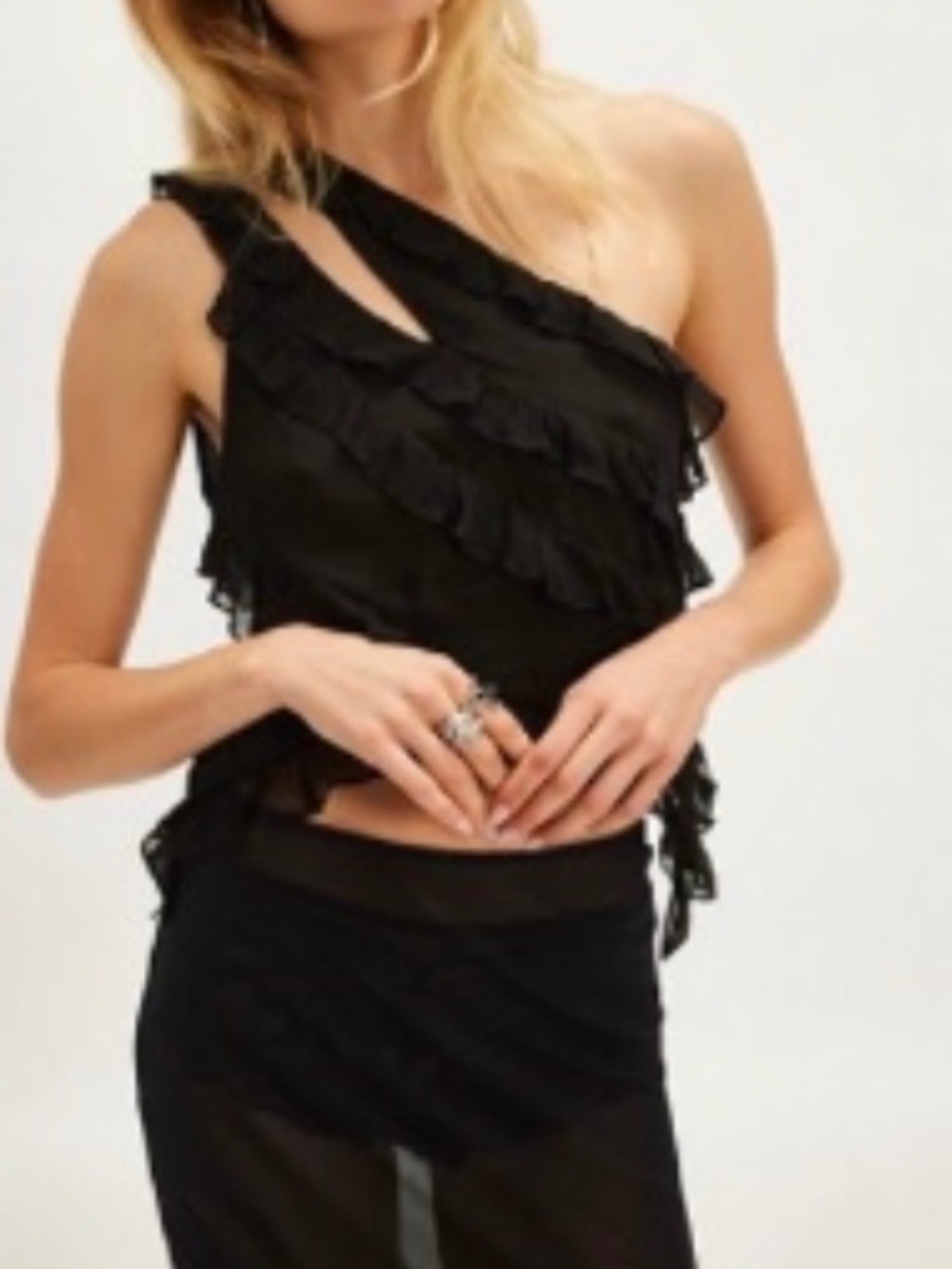 NWT FREE PEOPLE $128 Hollie Ruffled One-Shoulder Top Festival / Holidays Ready!